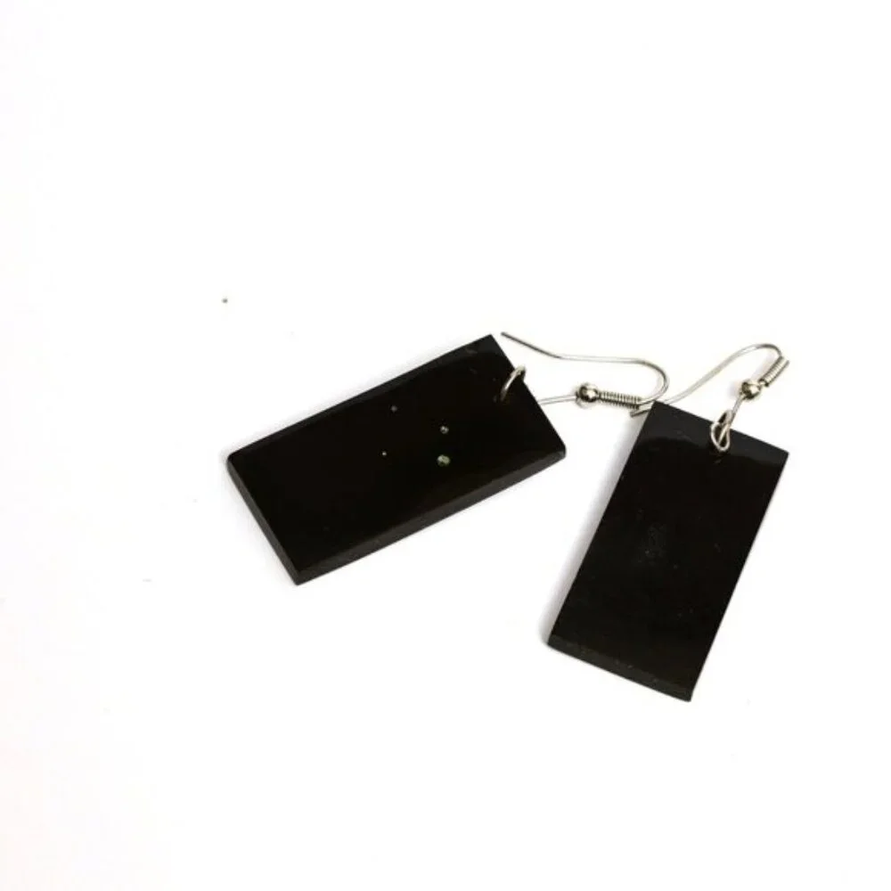 Vintage Rectangular Earrings-Black with Inlaid  Mother-of-pearl /Abalone - Picture 6 of 6